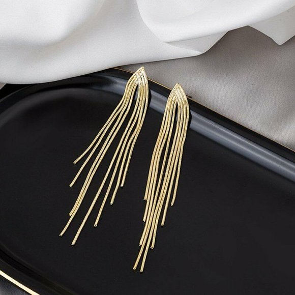 Jewelry - Gold Tassel Long Chain Drop Statement Earrings